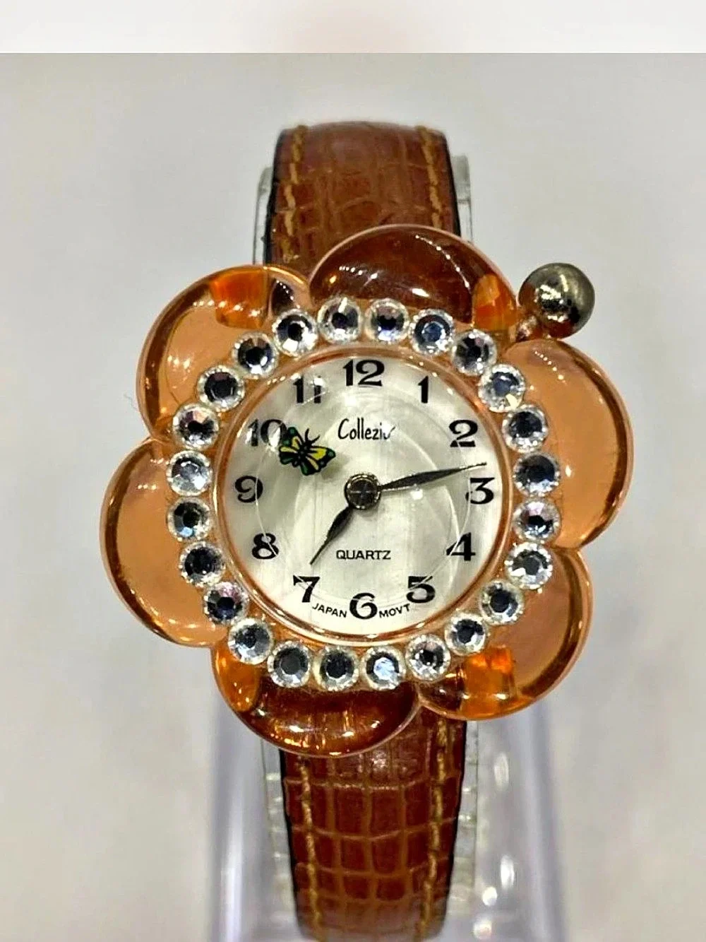 *** Collezio ^^^ Iced Flower Crystal Bezel Watch *** Rotating 🦋 Butterfly ^^^